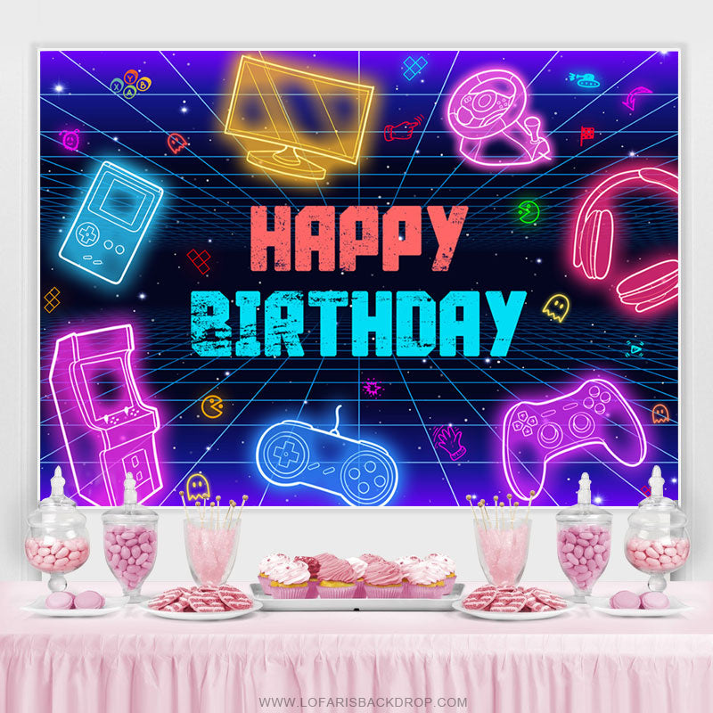 Colorful Scifi Electronics Happy Birthday Backdrop
