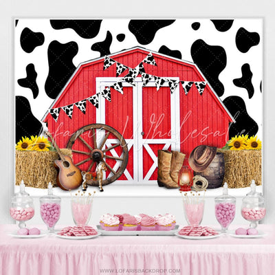 Cowboy Red Farm and Cow Backdrop (x1u)