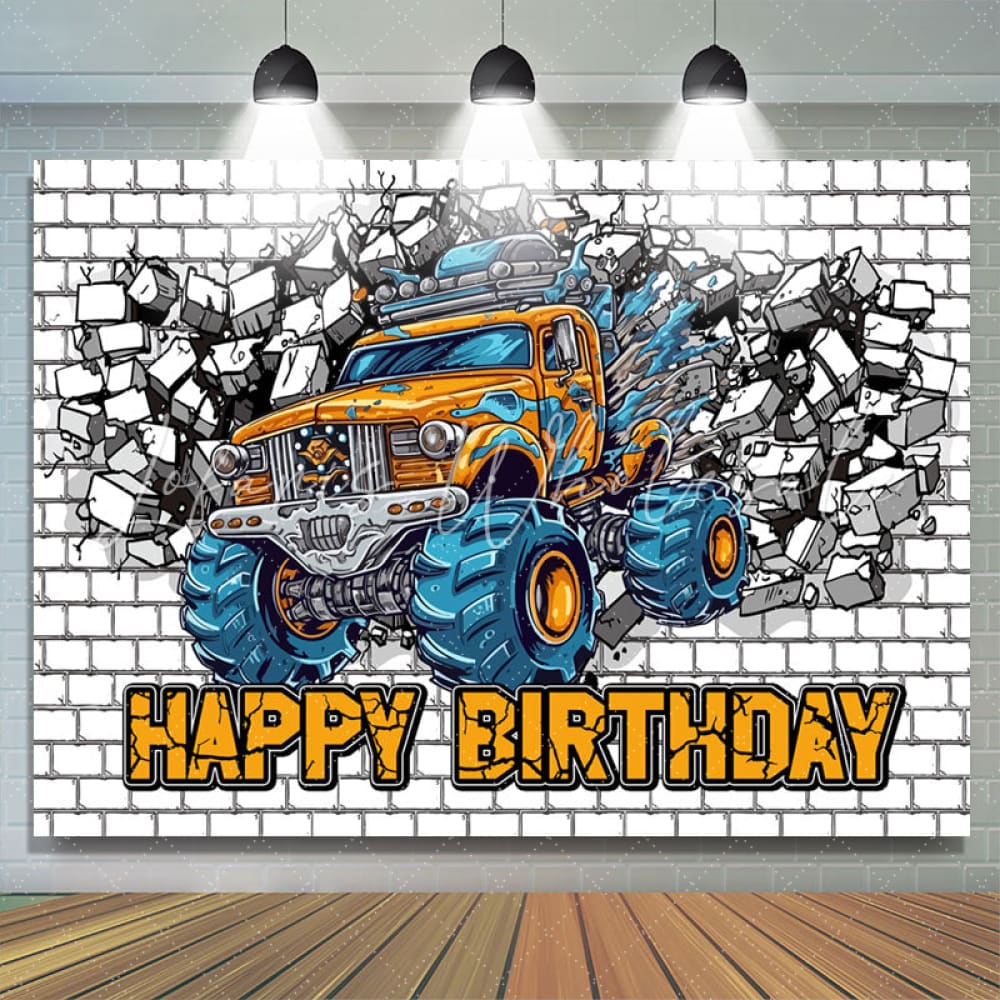 Monster Truck Brick Wall Car Birthday Backdrop (x1u)