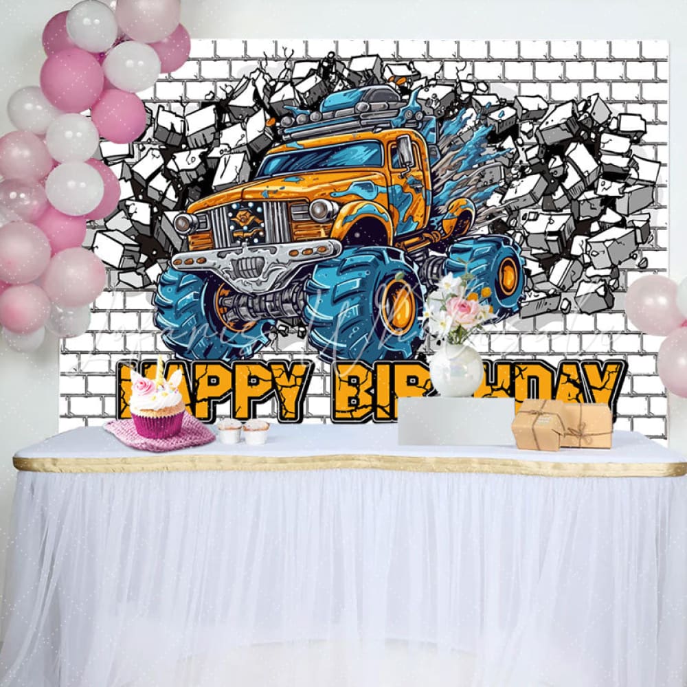 Monster Truck Brick Wall Car Birthday Backdrop (x1u)