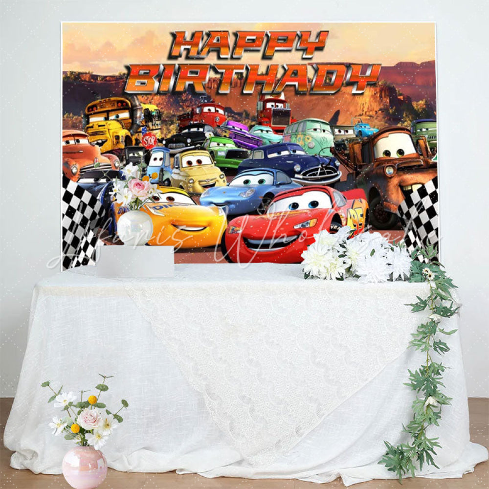 Cars Happy Birthday Flags Backdrop (x1u)