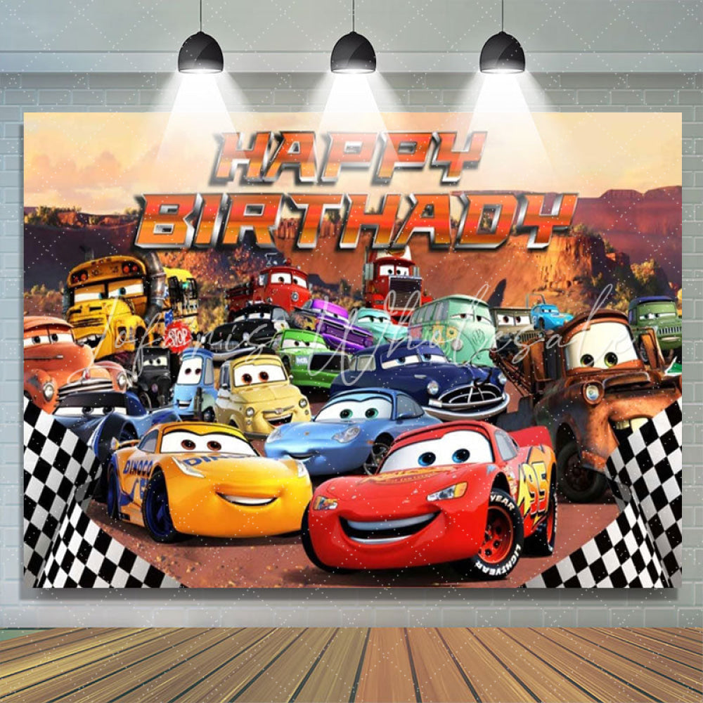 Cars Happy Birthday Flags Backdrop (x1u)