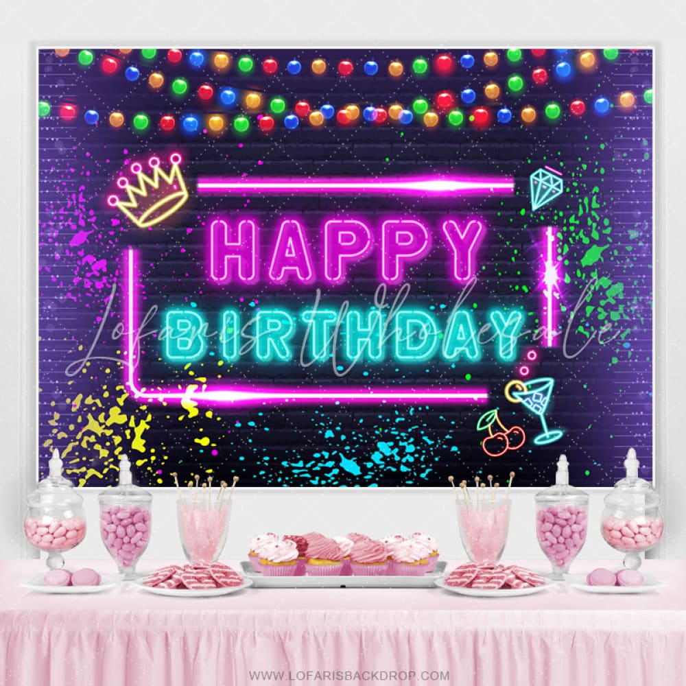 Glitter Neon Graffiti Happy Birthday Backdrop (x1u)