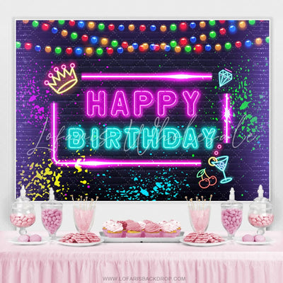 Glitter Neon Graffiti Happy Birthday Backdrop (x1u)