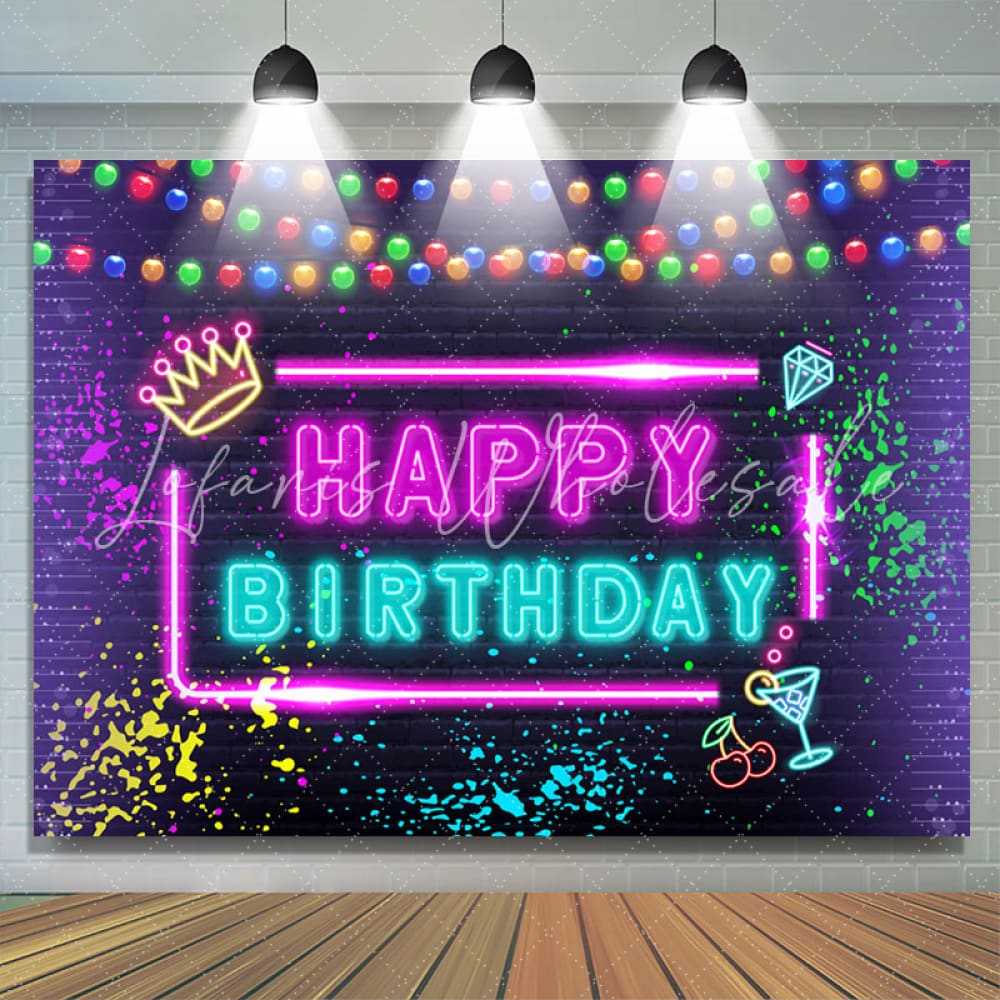 Glitter Neon Graffiti Happy Birthday Backdrop (x1u)
