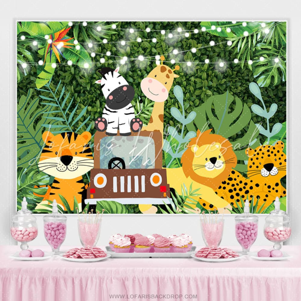 Safari Jungle Animals and Green Leaves Backdrops (x1u)