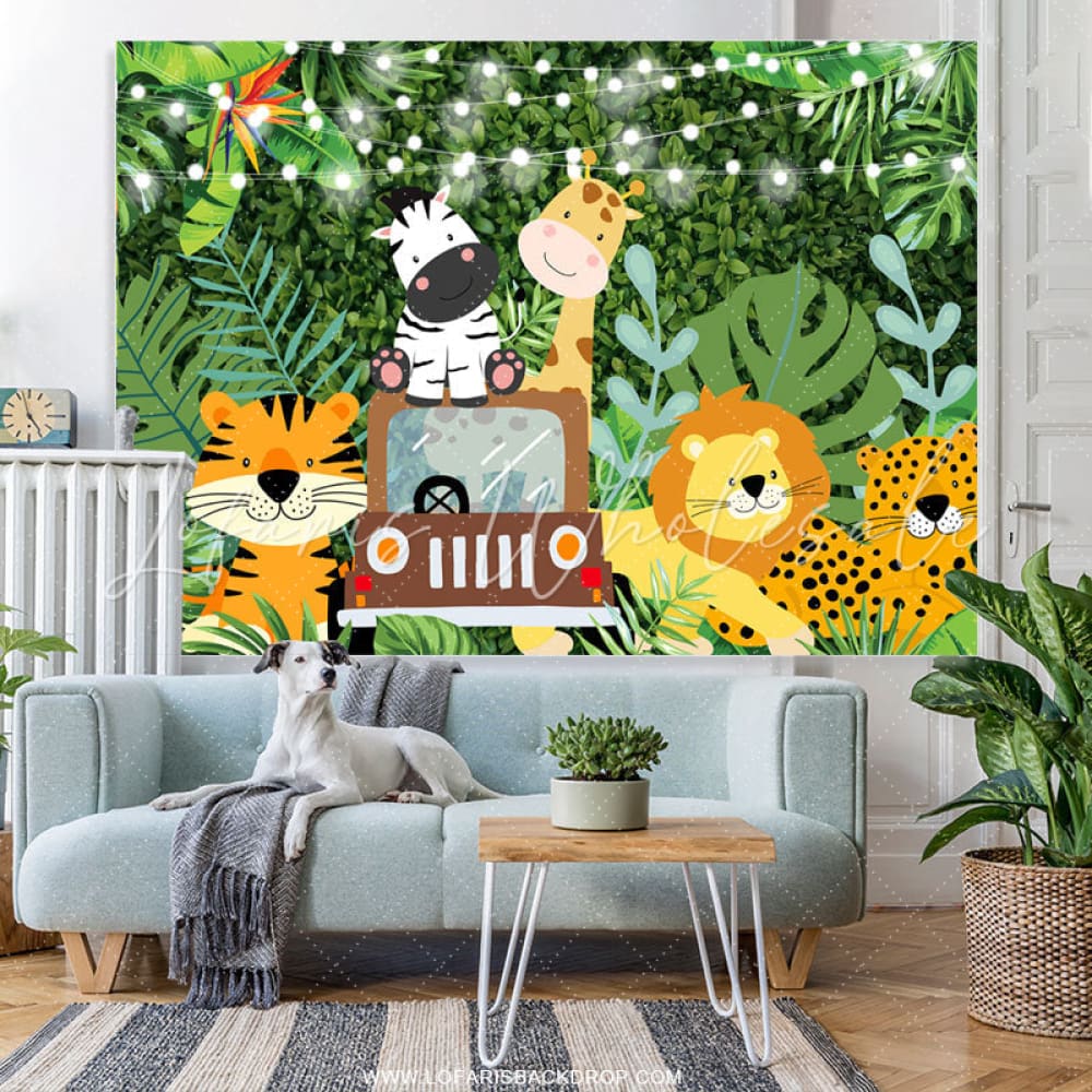 Safari Jungle Animals and Green Leaves Backdrops (x1u)
