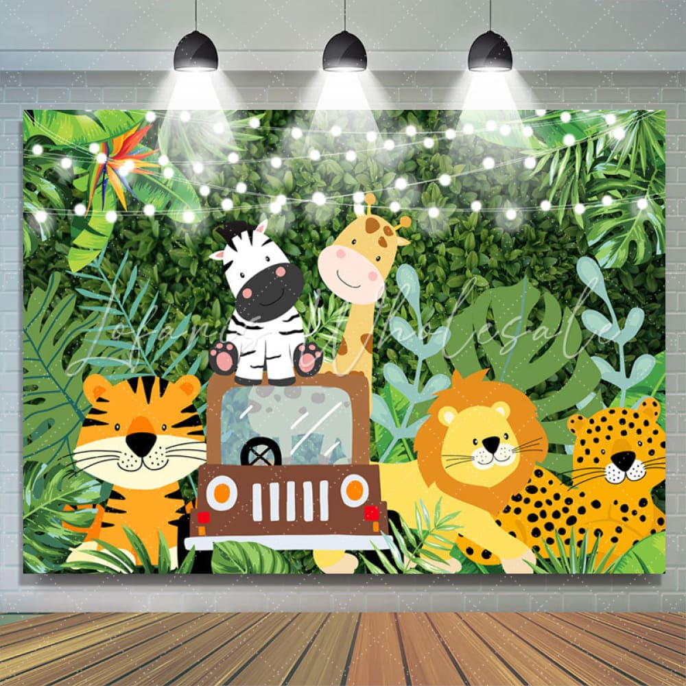 Safari Jungle Animals and Green Leaves Backdrops (x1u)