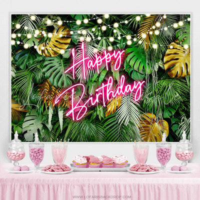 Hawaii Night Happy Birthday Neon Backdrop (x1u)