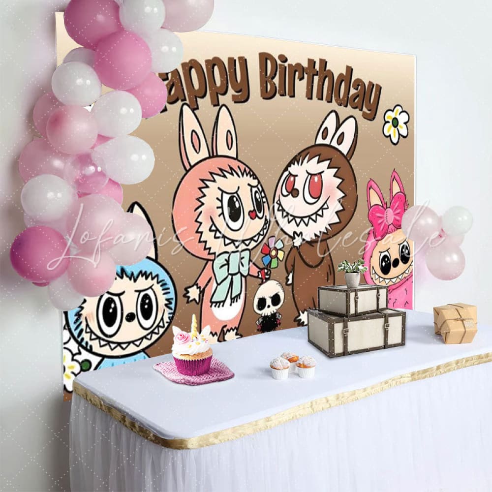 Labubu Cartoon Monster Happy Birthday Backdrop (x1u)