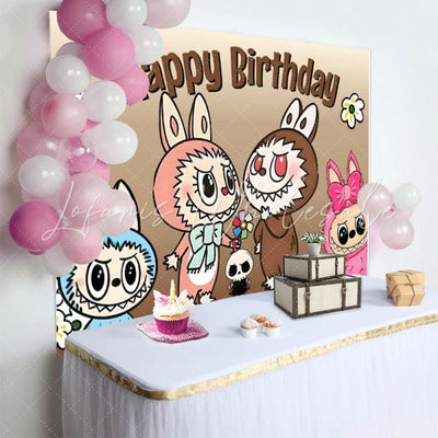 Labubu Cartoon Monster Happy Birthday Backdrop (x1u)
