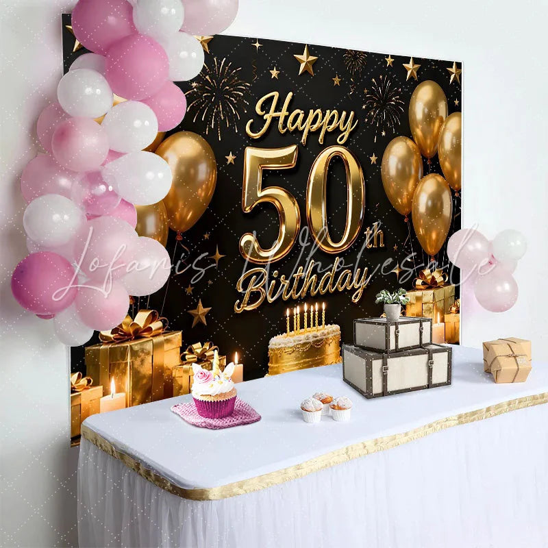 Happy 50th Birthday Backdrop Black and Gold (x1u)