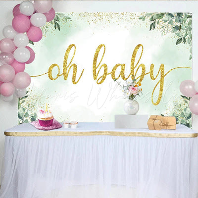 Eucalyptus Greenery and Gold Glitter Oh Baby Shower Backdrop (x1u)