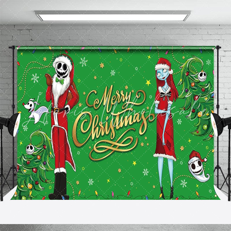 Nightmare Santa Green Xmas Backdrop