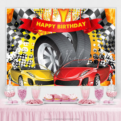 Racing Car Hot Wheel Happy Birthday Backdrop (x1u)