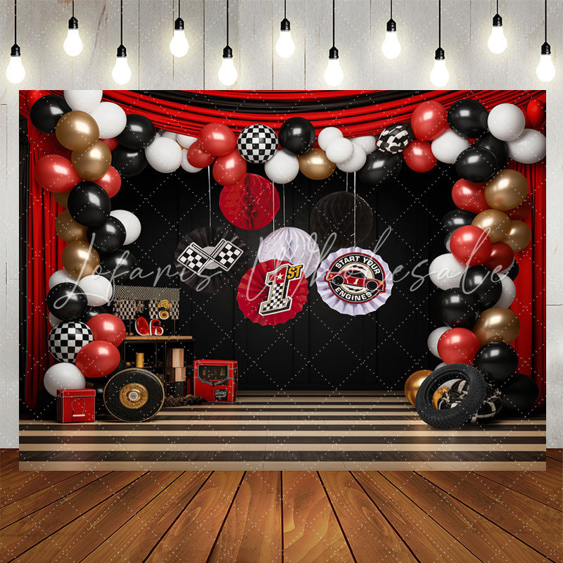 Racing Venue Balloons 1st Birthday Backdrop