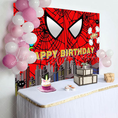 Spiderman Red Spider Web and City Happy Birthday Backdrop (x1u)