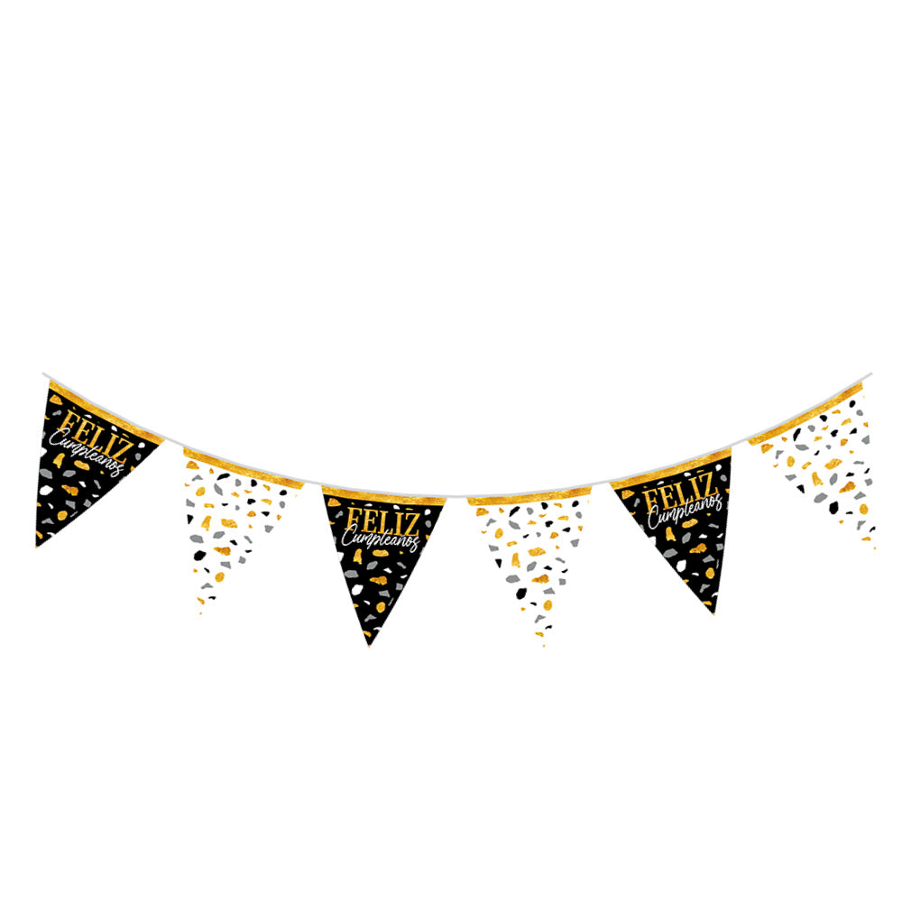 Banderin Feliz Cumpleaños Terrazo Dorado/Negro (Sempertex)