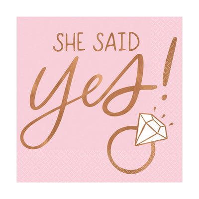 Blush Wedding She Say Yes Napkins 16pcs