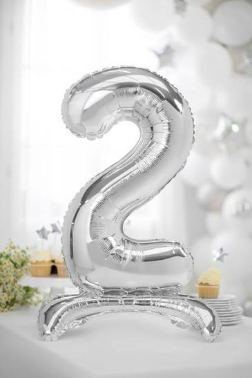 Standing Balloon Number 2 Silver 28"