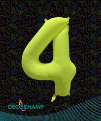 Deco Number #4 Neon Yellow Foil Balloon 34"