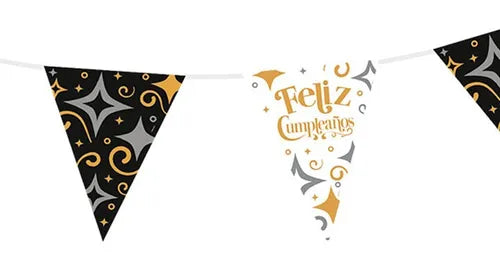 Banderin Metalizado Feliz Cumpleaños Gold/Black (Sempertex)
