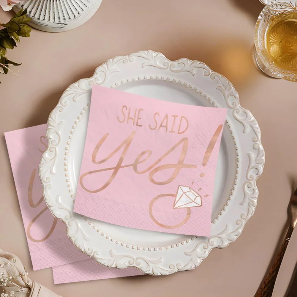 Blush Wedding She Say Yes Napkins 16pcs