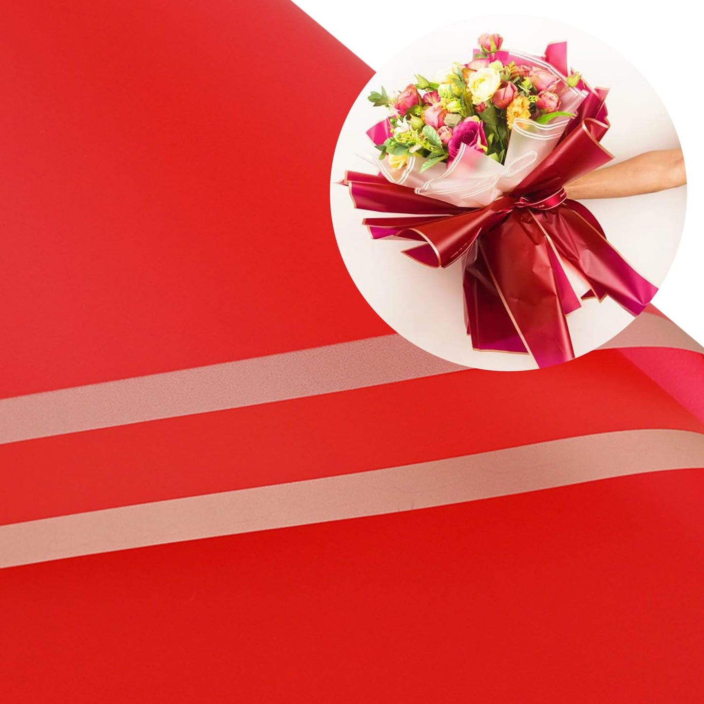 Floral Wrapping Paper Gold Edge 22.8" x 22.8" x 20 Sheet Red