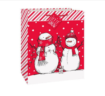 Snowman Red Stripes Large Gift Bag