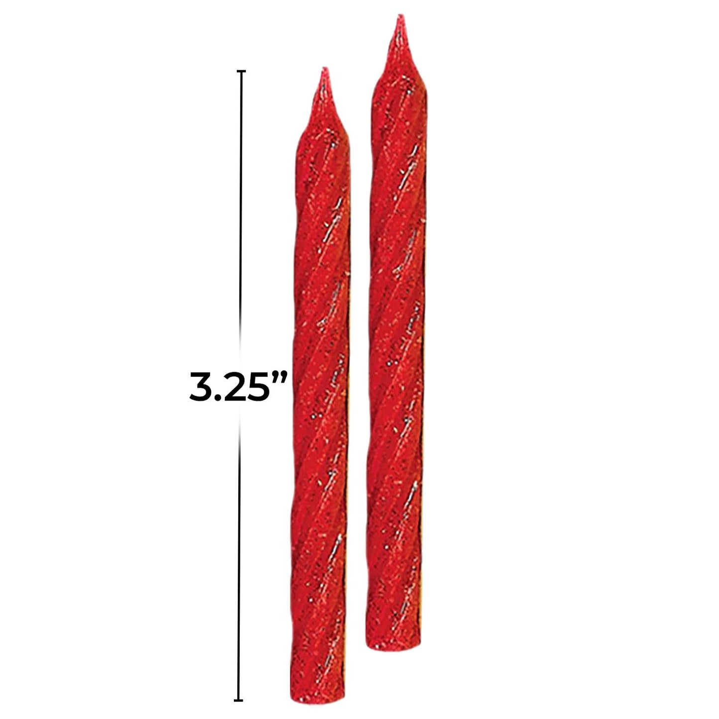 Candles Large Glitter Spiral Red 24pcs