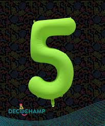 Deco Number #5 Neon Green Foil Balloon 34"