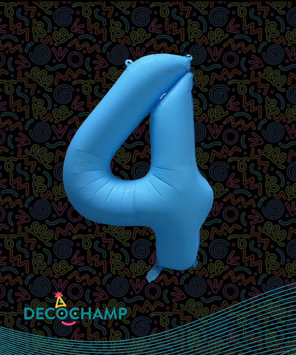 Deco Number #4 Neon Blue Foil Balloon 34"