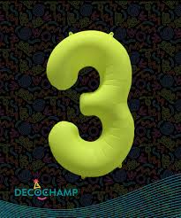Deco Number #3 Neon Yellow Foil Balloon 34"
