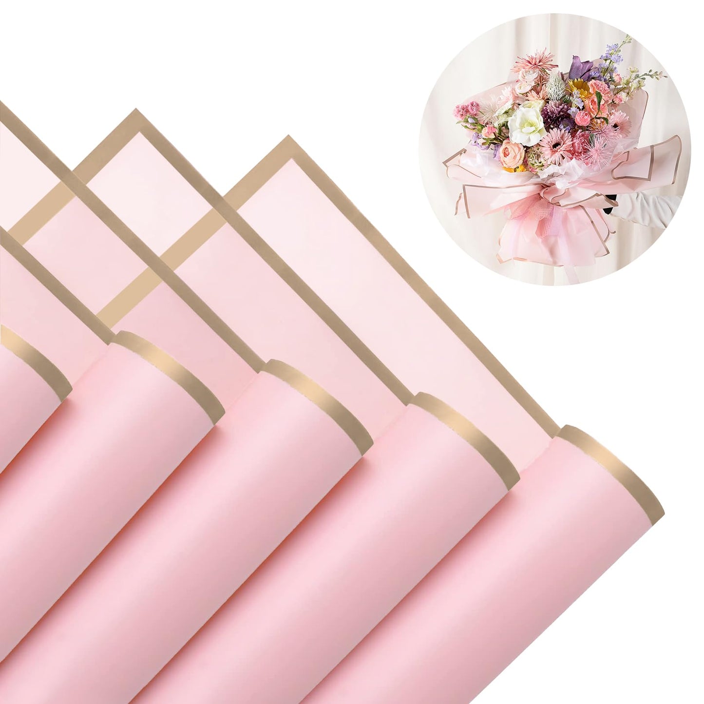 Floral Wrapping Paper Gold Edge 22.8" x 22.8" x 20 Sheet Pink