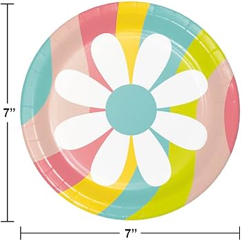 Flower Power 3 Designs Plates 7" 8pcs
