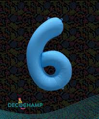 Deco Number #6 Neon Blue Foil Balloon 34"
