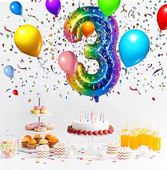 Number #3 Supershape Balloon 34" Rainbow