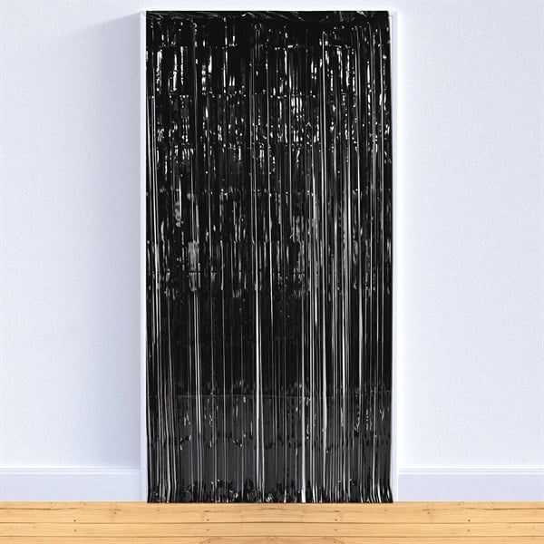 Metallic Foil Fringe Curtain Black 3'x8'