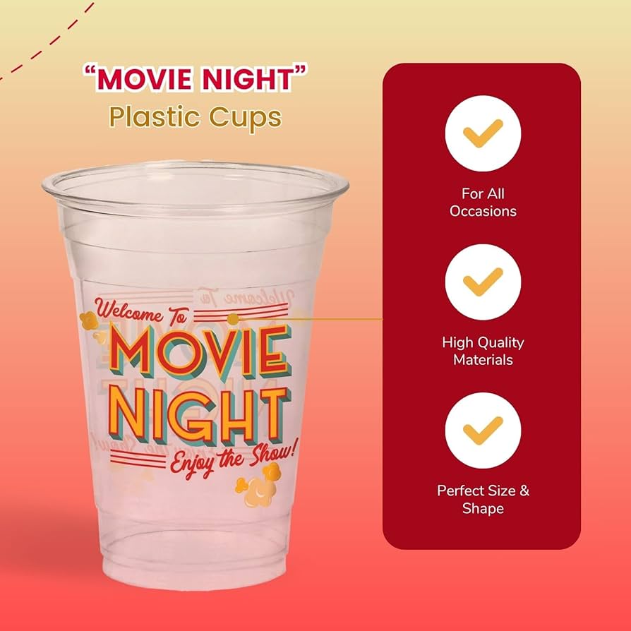 Movie Night Cup Plastic 16oz 20pc