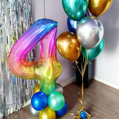 Number #4 Supershape Balloon 34" Rainbow