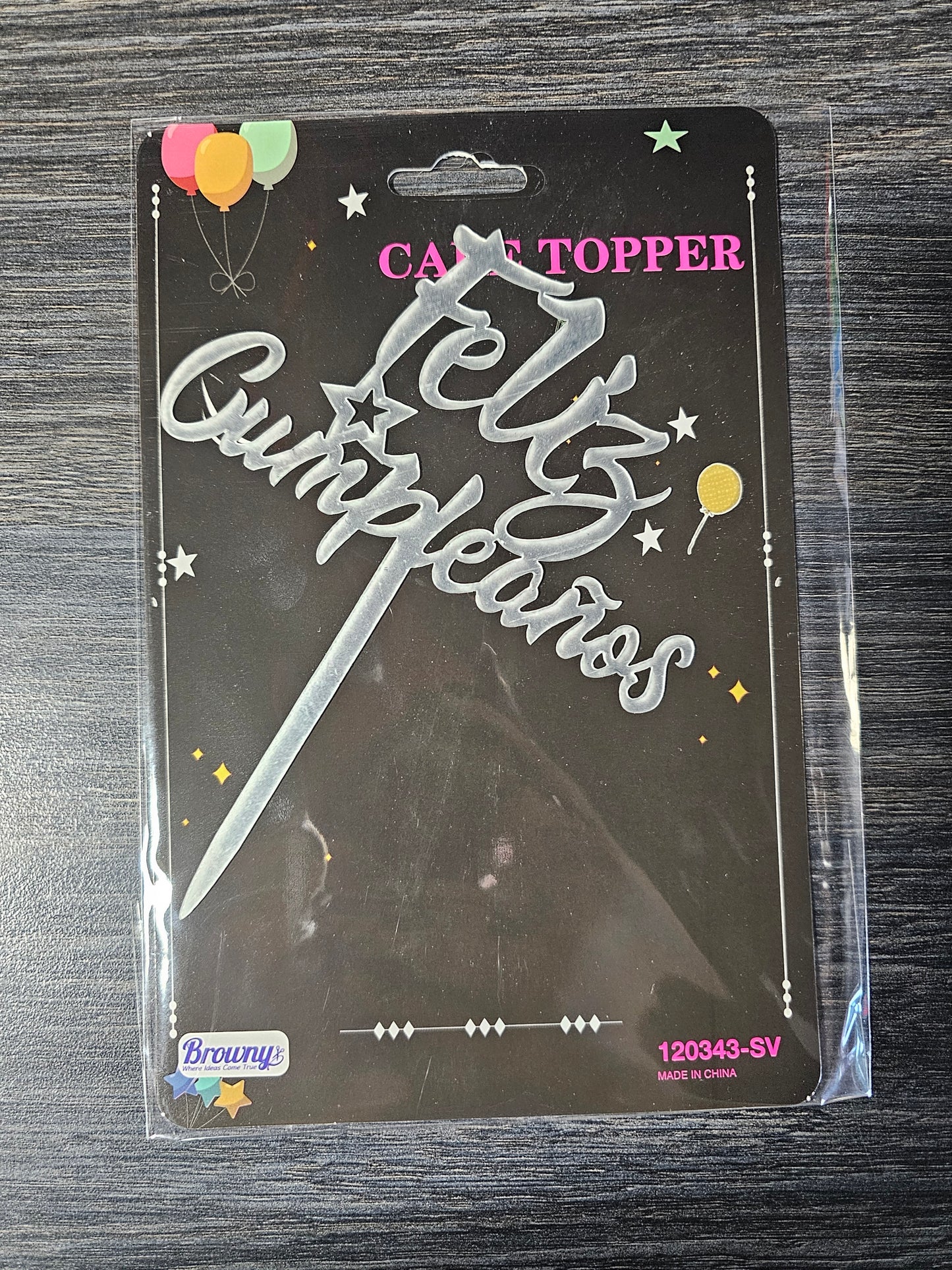 Feliz Cumpleaños Cake Topper Silver