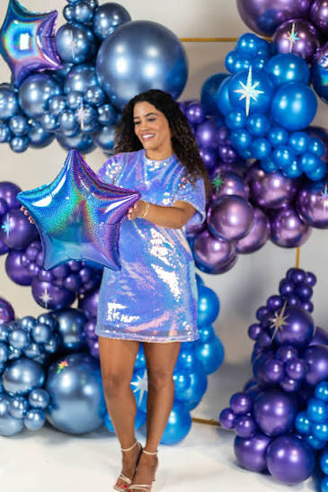 Star Blue Aura Stardust Holographic Foil Balloon 19"