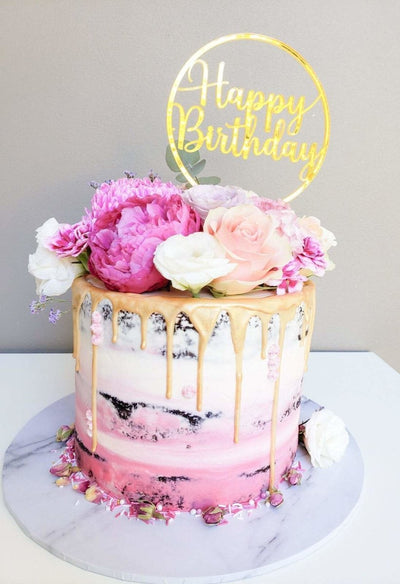 Cake topper Happy Birthday Circular Gold