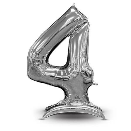 Standing Balloon Number 4 Silver 28"