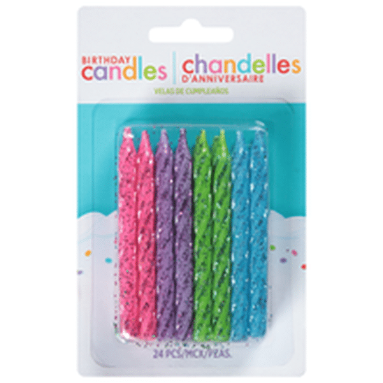 Candles Large Glitter Spiral Brights Color Mix 24pcs