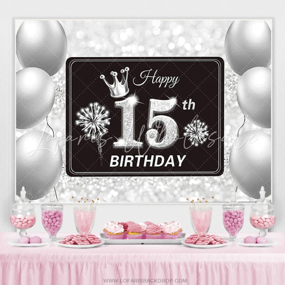 Silver Balloons Glitter 15th Birthday Backdrop (x1u)