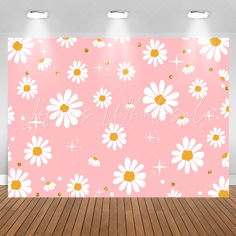 White Daisy Floral Pink Girls Birthday Backdrop (x1u)