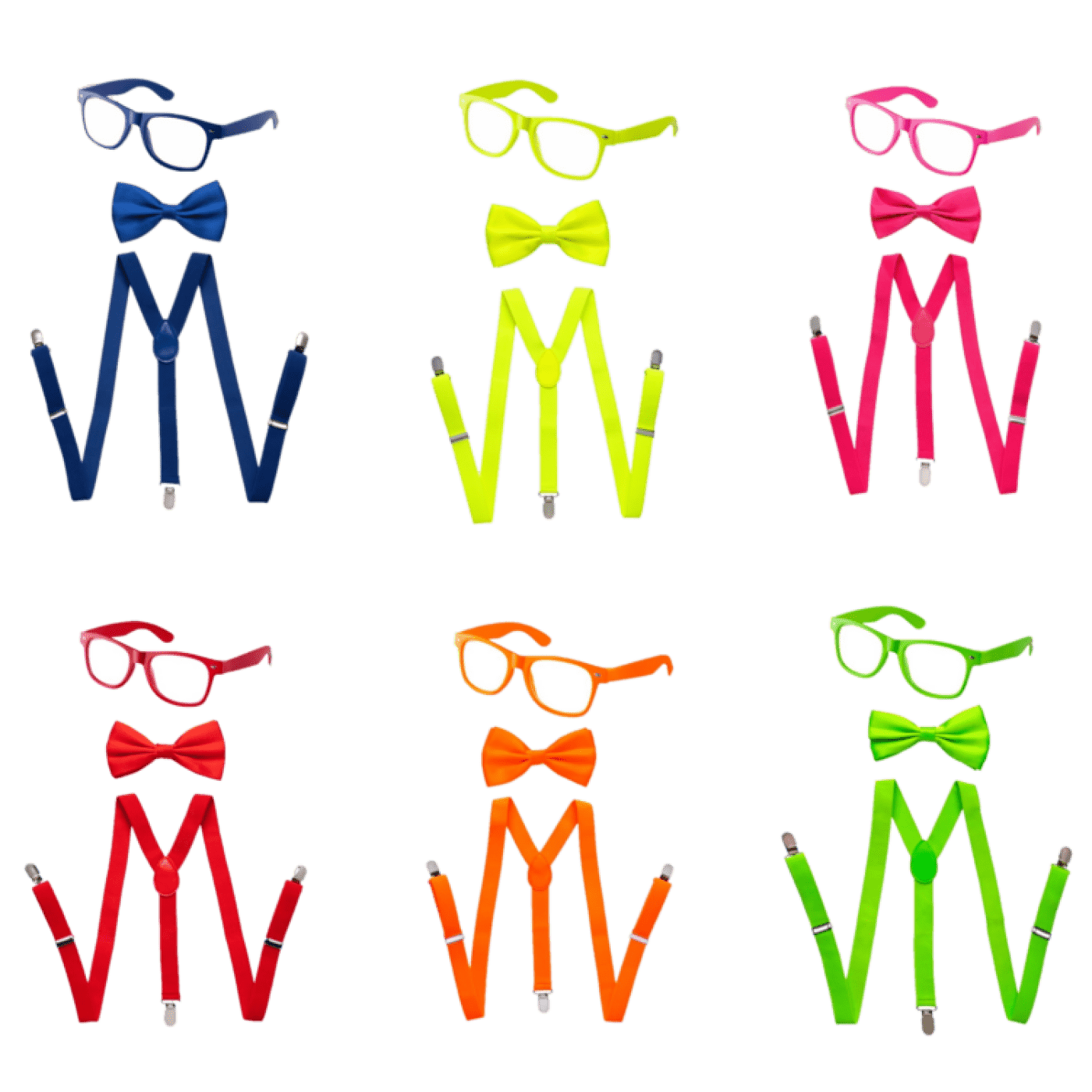 Adult Neon Suspender, Bow Tie Accessory Set