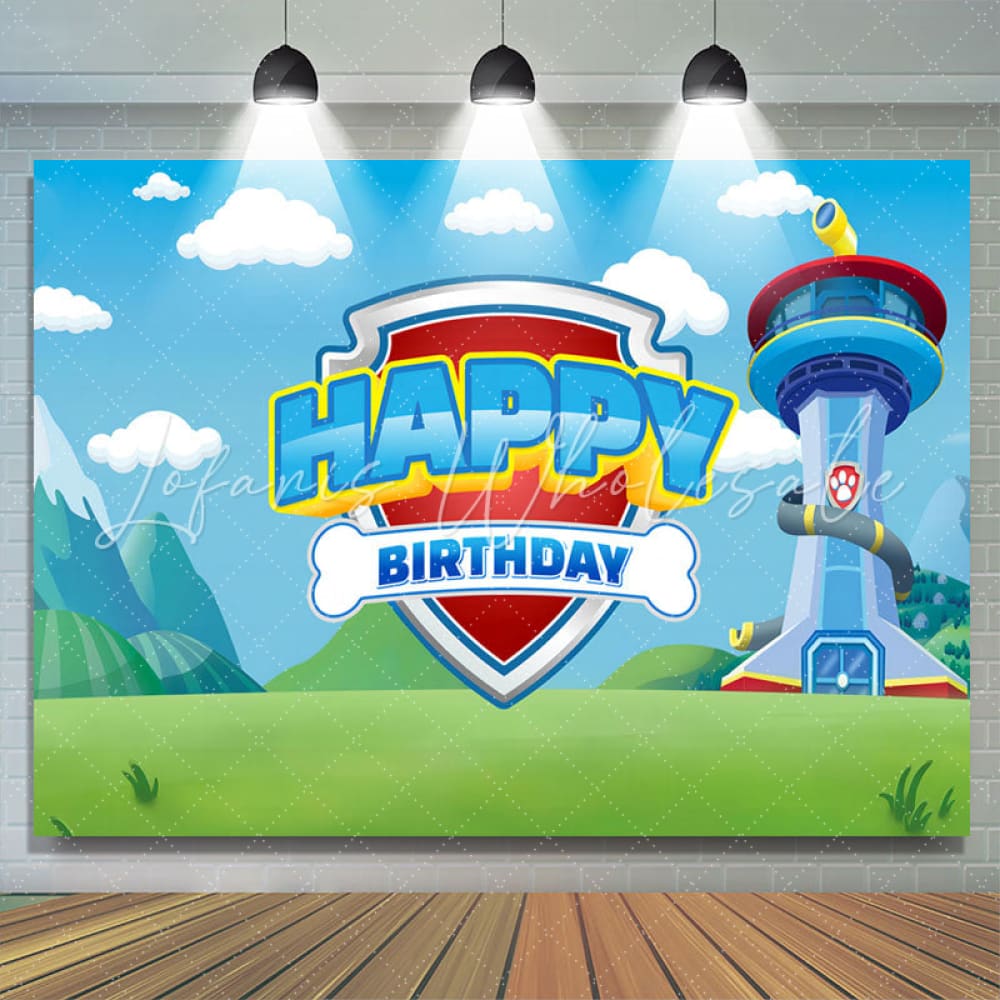 Tower Blue Sky Paw Patrol Birthday Backdrop (x1u)