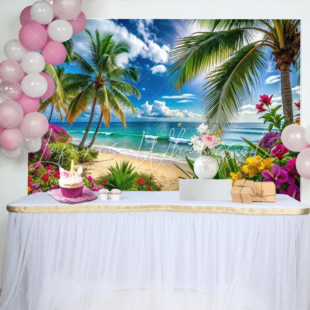 Tropical Palm Summer Hawaiian Beach Photography Backdrop